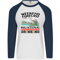 Hunting Weekend Alcohol Beer Funny Hunter Mens L/S Baseball T-Shirt White/Navy Blue