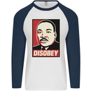 Disobey Martin Luther King Black Lives Matter Mens L/S Baseball T-Shirt White/Navy Blue