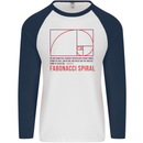 Fibonacci Spiral Mathematics Maths Science Mens L/S Baseball T-Shirt White/Navy Blue