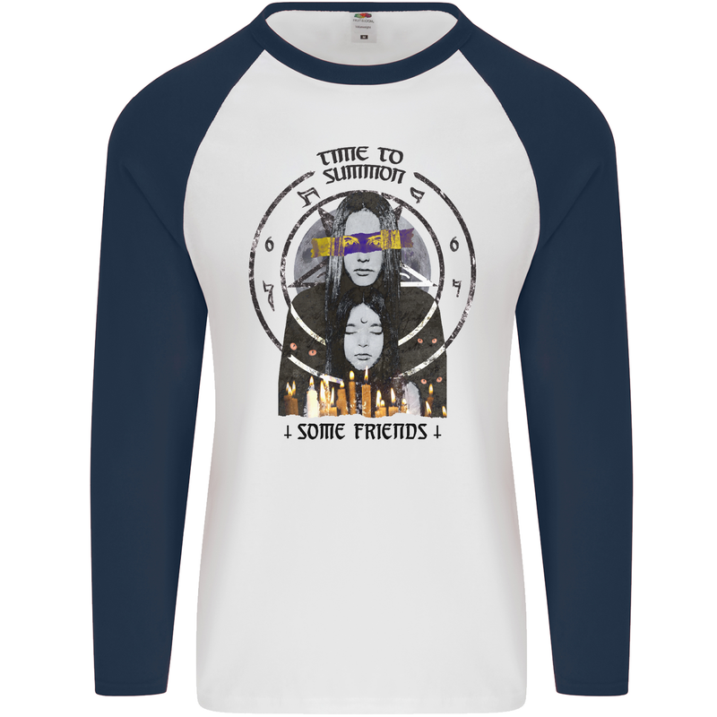 Time to Summon Some Friends Ouija Board Mens L/S Baseball T-Shirt White/Navy Blue