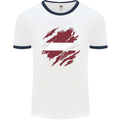 Torn Latvia Flag Latvian Day Football Mens Ringer T-Shirt White/Navy Blue