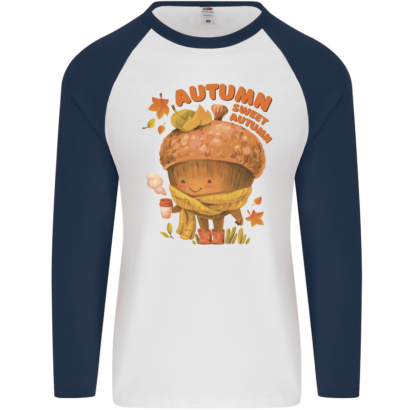 Sweet Autumn Mens L/S Baseball T-Shirt White/Navy Blue