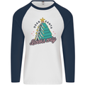 Books Only Christmas Tree Funny Bookworm Mens L/S Baseball T-Shirt White/Navy Blue
