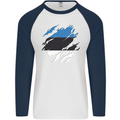 Torn Estonia Flag Estonian Day Football Mens L/S Baseball T-Shirt White/Navy Blue