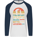 Pops Man Myth Legend Funny Fathers Day Mens L/S Baseball T-Shirt White/Navy Blue