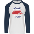 Torn Costa Rica Flag Rican Day Football Mens L/S Baseball T-Shirt White/Navy Blue