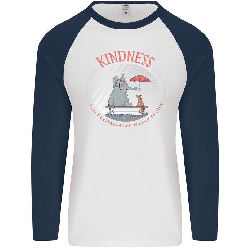 Kindness a Gift Funny Dog Elephant Mens L/S Baseball T-Shirt White/Navy Blue