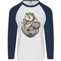 Bulldog Gym Bodybuilding Training Top Mens L/S Baseball T-Shirt White/Navy Blue