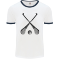 Hurling Bats and Ball Mens Ringer T-Shirt White/Navy Blue