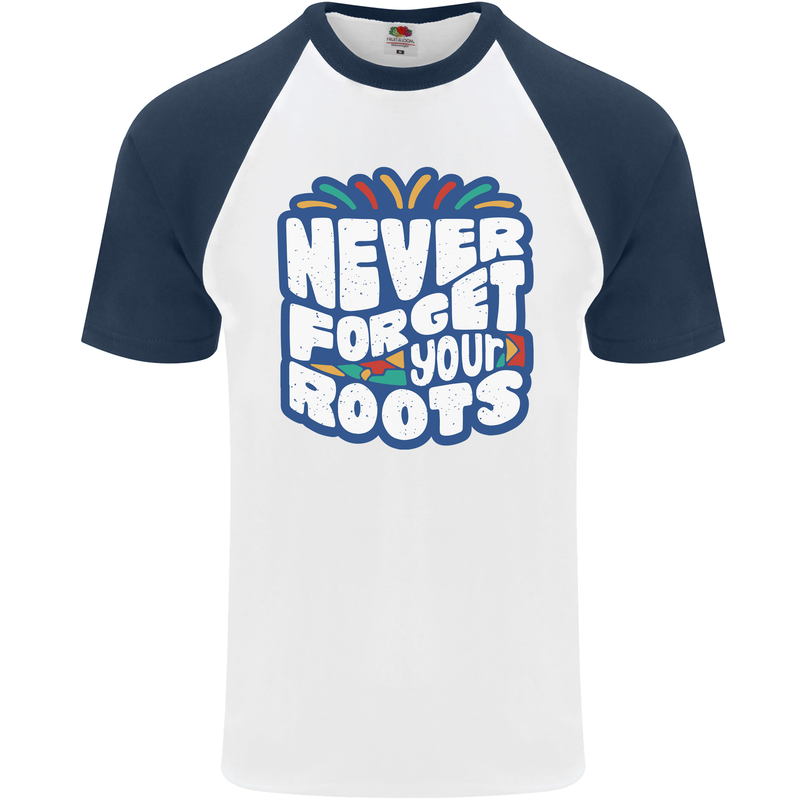 Never Forget Your Roots African Black Lives Matter Mens S/S Baseball T-Shirt White/Navy Blue
