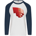 Curled Morocco Flag Moroccan Day Football Mens L/S Baseball T-Shirt White/Navy Blue