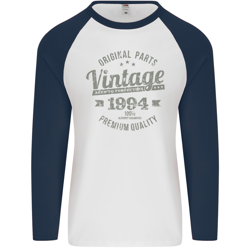 Vintage Year 29th Birthday 1994 Mens L/S Baseball T-Shirt White/Navy Blue