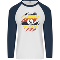 Torn Uganda Flag Ugandan Day Football Mens L/S Baseball T-Shirt White/Navy Blue