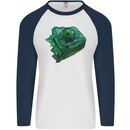 A Polygonal Chameleon Mens L/S Baseball T-Shirt White/Navy Blue