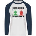 Player Two Wanted Funny Singles Day Gamer Mens L/S Baseball T-Shirt White/Navy Blue