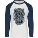 Viking God Odin Valhalla Norse Warrior Mens L/S Baseball T-Shirt White/Navy Blue