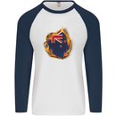 The Flag of New Zealand Fire Effect Kiwi Mens L/S Baseball T-Shirt White/Navy Blue