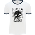 Monday Dead Inside Skull Work Mens Ringer T-Shirt White/Navy Blue