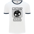 Monday Dead Inside Skull Work Mens Ringer T-Shirt White/Navy Blue