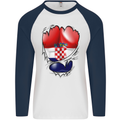 Gym Croatian Flag Ripped Muscles Croatia Mens L/S Baseball T-Shirt White/Navy Blue