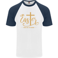 Easter For He is Risen Christian Christianity Jesus Mens S/S Baseball T-Shirt White/Navy Blue