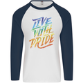 Live With Pride LGBT Gay Pride Mens L/S Baseball T-Shirt White/Navy Blue