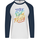 Live With Pride LGBT Gay Pride Mens L/S Baseball T-Shirt White/Navy Blue