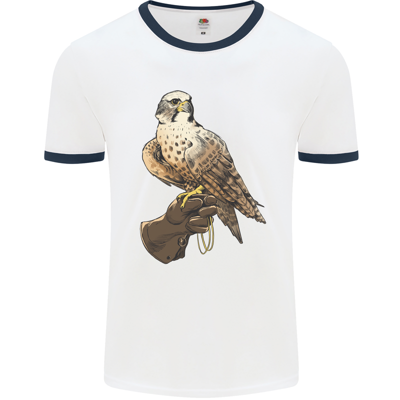 A Falcon Falconry Mens Ringer T-Shirt White/Navy Blue