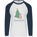 Funny Christmas Santa Bunny Mens L/S Baseball T-Shirt White/Navy Blue