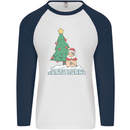 Funny Christmas Santa Bunny Mens L/S Baseball T-Shirt White/Navy Blue