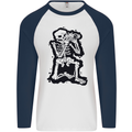 A Skeleton Photographer Photography Mens L/S Baseball T-Shirt White/Navy Blue