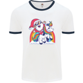 Christmas Santa Claus On a Unicorn Xmas Mens Ringer T-Shirt White/Navy Blue