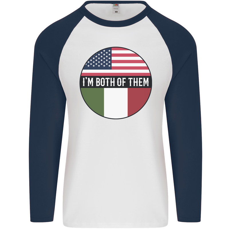 USA and Italian Heritage Italy American Flag Mens L/S Baseball T-Shirt White/Navy Blue