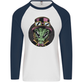 Steampunk Alien Mens L/S Baseball T-Shirt White/Navy Blue
