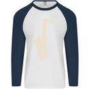 A Saxophone Musical Instruments Brass Band Mens L/S Baseball T-Shirt White/Navy Blue