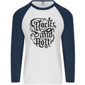 Rock and Roll Music Mens L/S Baseball T-Shirt White/Navy Blue