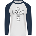 In Love With the Cross Christian Christ Mens L/S Baseball T-Shirt White/Navy Blue