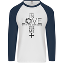 In Love With the Cross Christian Christ Mens L/S Baseball T-Shirt White/Navy Blue