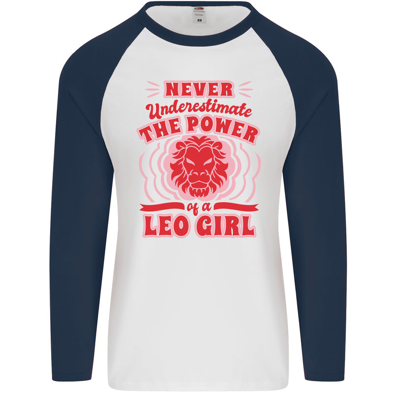 Power of Leo Girl Star Sign Zodiac Horoscope Mens L/S Baseball T-Shirt White/Navy Blue