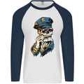 Policeman Skull Police Officer Force Mens L/S Baseball T-Shirt White/Navy Blue