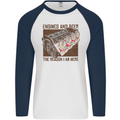 Engines & Beer Cars Hot Rod Mechanic Funny Mens L/S Baseball T-Shirt White/Navy Blue