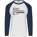 Lord of the Strings Guitarist Guitar Mens L/S Baseball T-Shirt White/Navy Blue