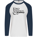 Lord of the Strings Guitarist Guitar Mens L/S Baseball T-Shirt White/Navy Blue