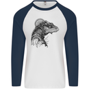 A Steampunk Iguana Lizard Reptiles Mens L/S Baseball T-Shirt White/Navy Blue