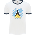 Torn Saint Lucia Flag Lucian Day Football Mens Ringer T-Shirt White/Navy Blue