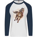 Steampunk Unicorn Mens L/S Baseball T-Shirt White/Navy Blue