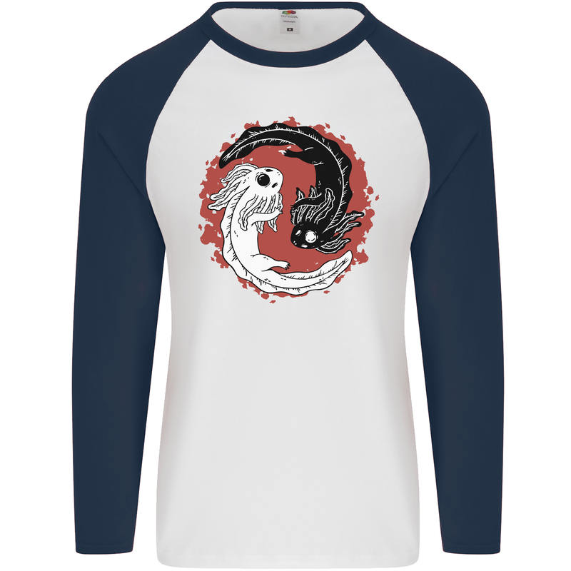 Yin Yang Axoloti Mens L/S Baseball T-Shirt White/Navy Blue