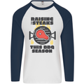 Raising the Steaks Funny BBQ Grill Mens L/S Baseball T-Shirt White/Navy Blue