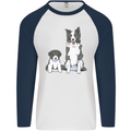 A Border Collie and Puppy Mens L/S Baseball T-Shirt White/Navy Blue