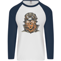 Steampunk Lion Mens L/S Baseball T-Shirt White/Navy Blue